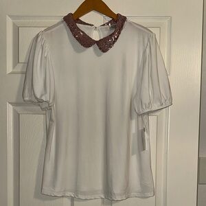 Elegant White Top with Sequin Collar
